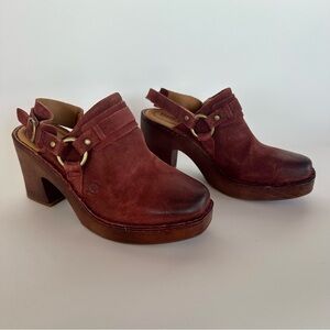 BORN Hudson Dark Red Distressed Slingback Mule Clog Size 8